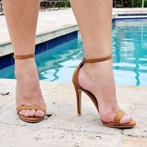 Women's Suede Strappy Ankle‎ High Heel Sandals Tan Color